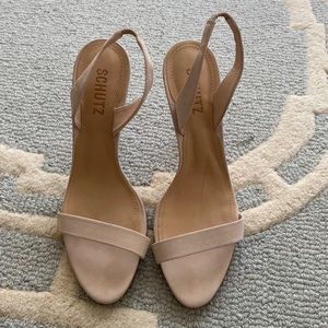 Schutz open toe sling back pumps